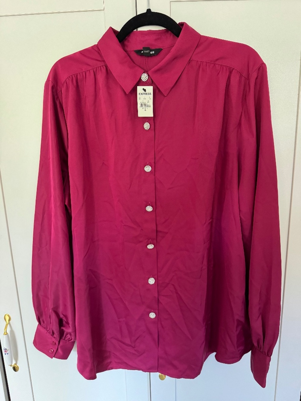 NWT Express XL Fuchsia Pink Rhinestone Jeweled Button Blouse